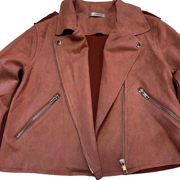 Lisa Robertson Size Small Brown Faux Suede Moto Jacket Coat Snaps Zippers NEW - Picture 8 of 15